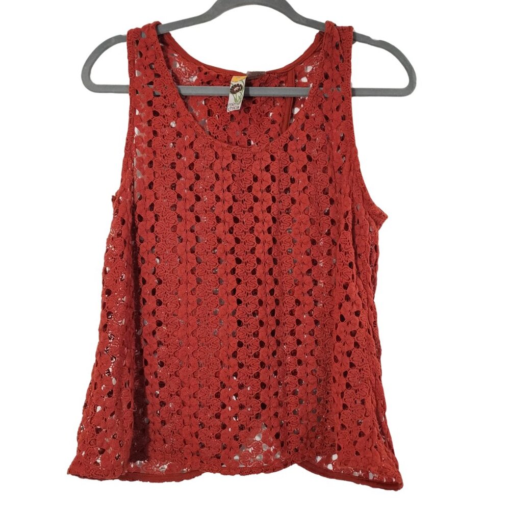Mimi Chica Women's L Crochet Terracota Overlay Tank Top Criss Cross Back Boho!